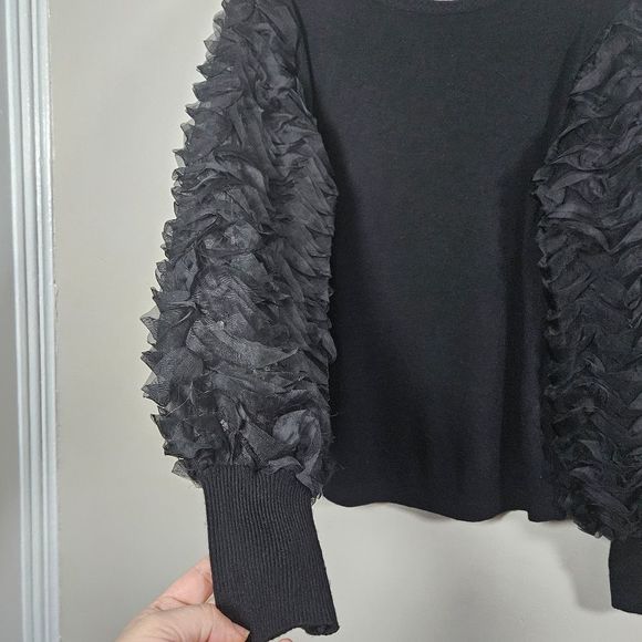 Sioni Women's Mixed Media Boat Neck Sheer Pullover Black Sweater Size Medium - Picture 5 of 10